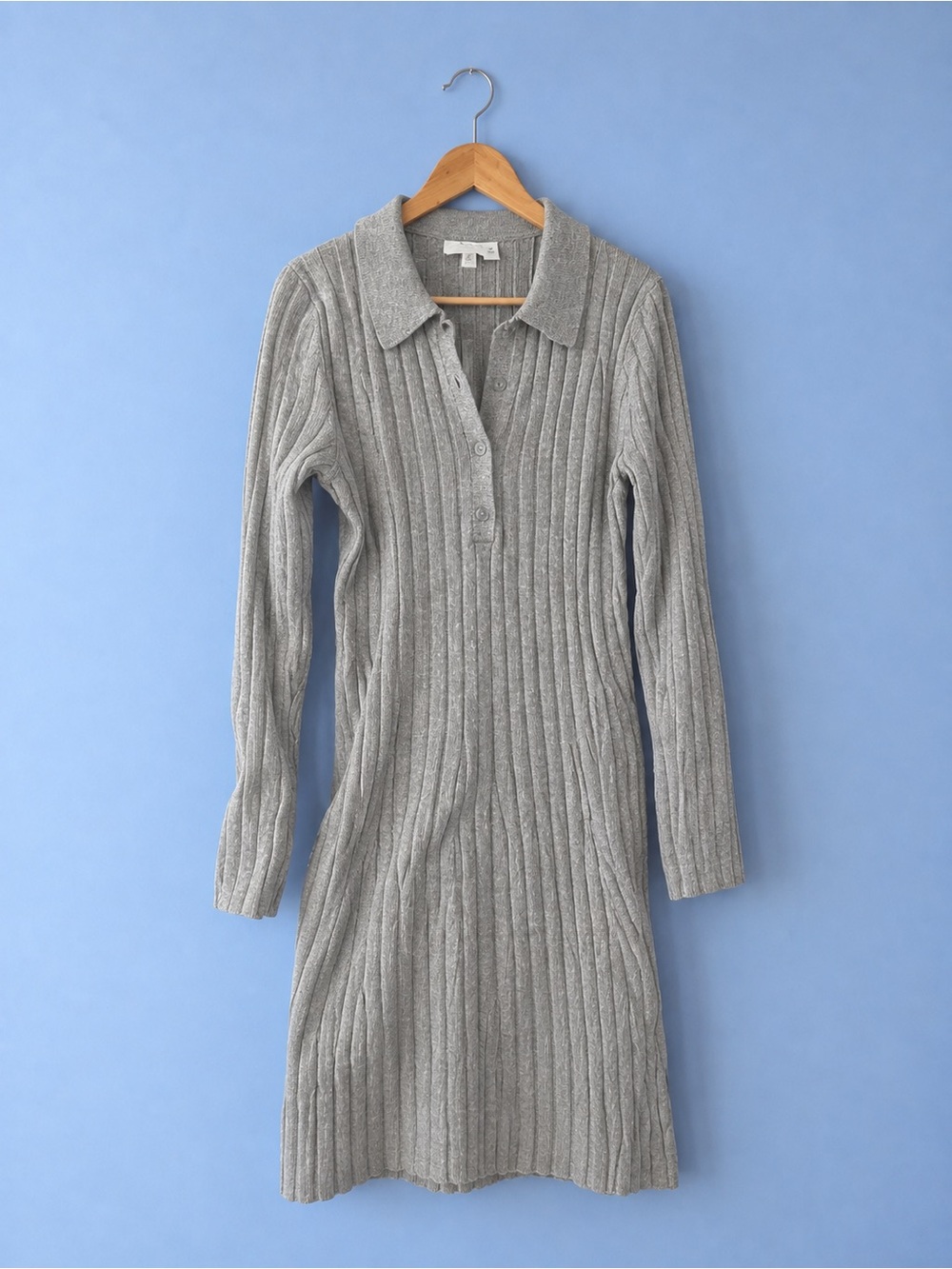 GAP Gray Ribbed Polo Knit Long Sleeve Dress